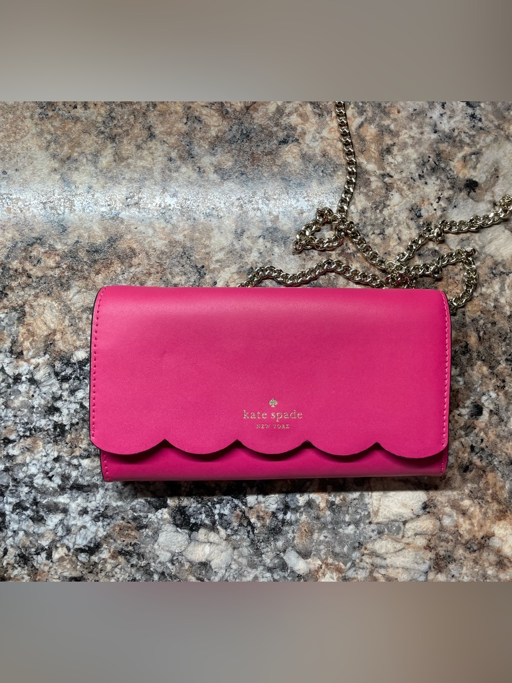 kate spade Pink Scallop-Edge Crossbody Clutch with Gold Chain